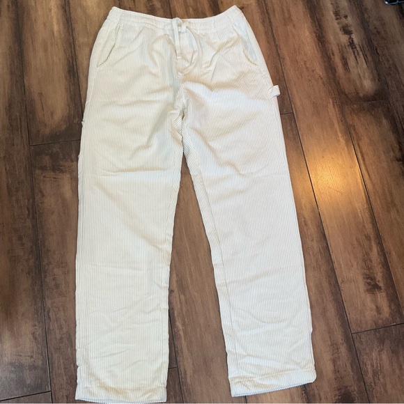 Forever 21 Pants Mens Drawstring Corduroy Pants In Cream Color